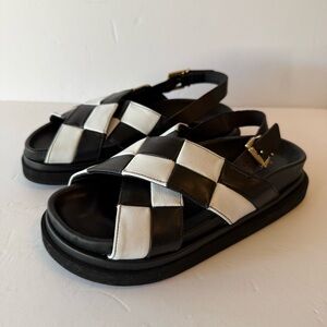ALOHAS Black & White Woven Slingback Kids Sandals